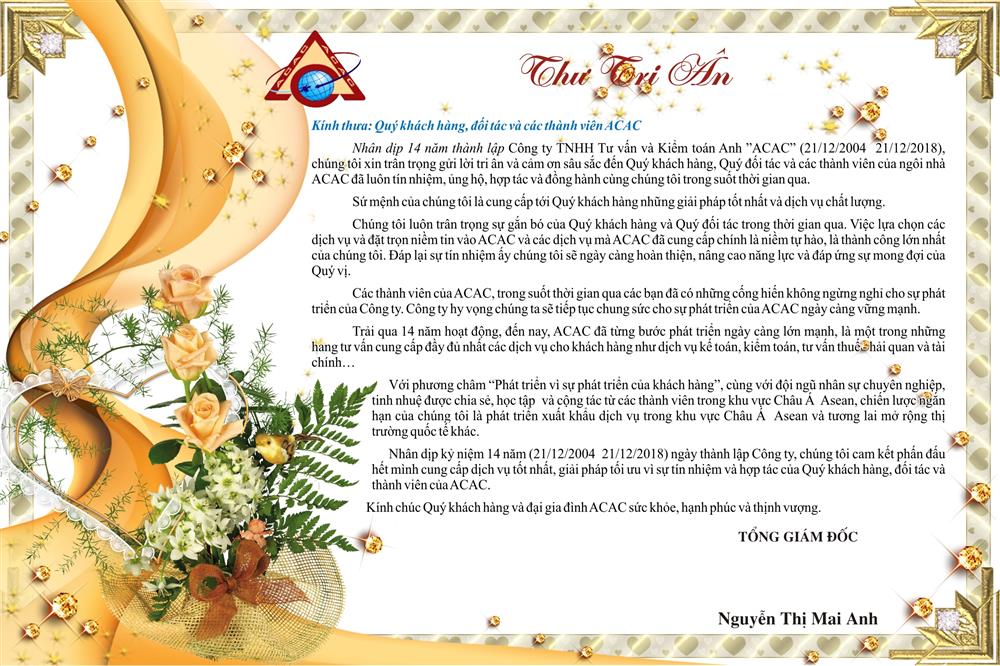 Kính thưa: Quý khách hàng, đối tác và các thành viên ACAC.